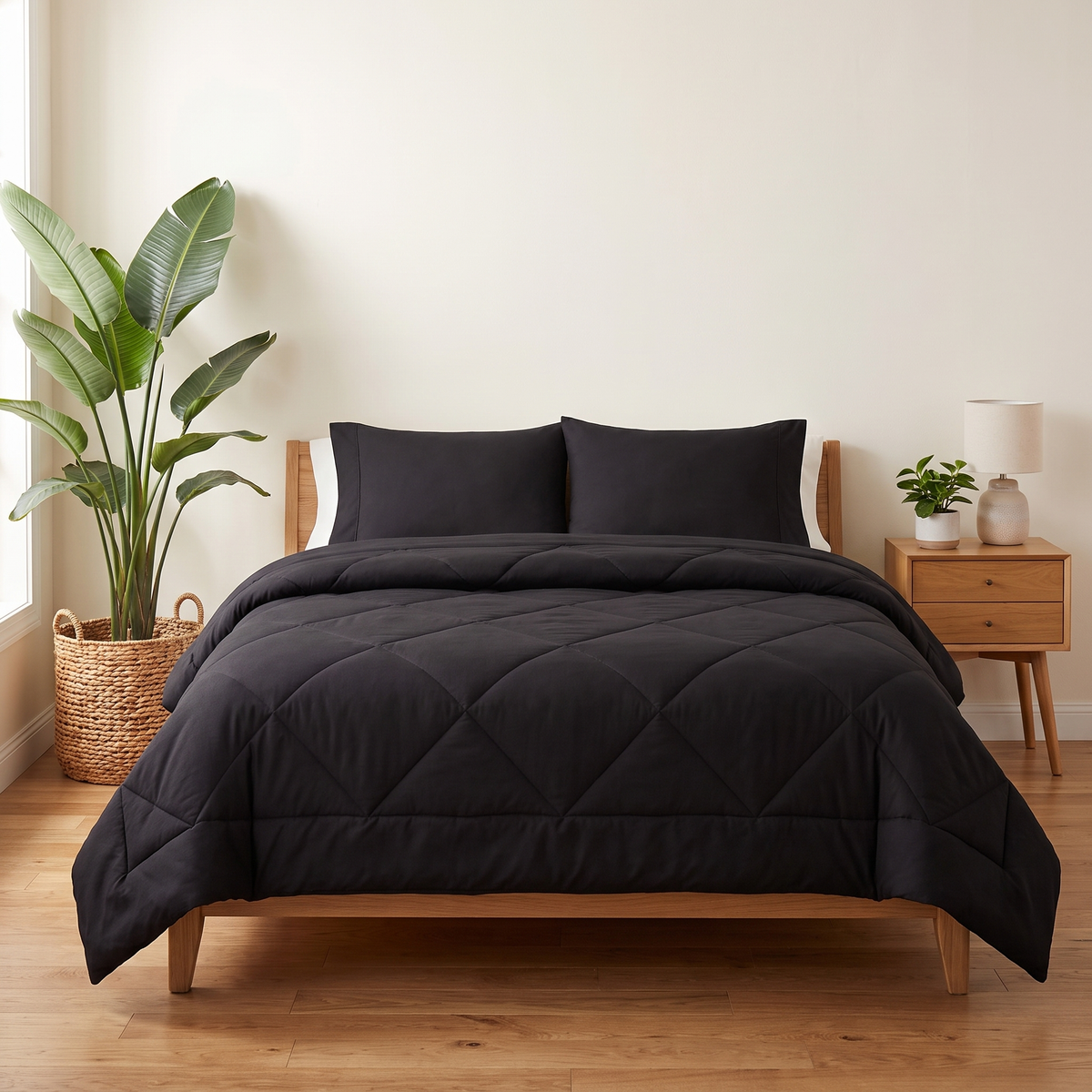 Couette 2-en-1 Kavenlia noir minuit sur un lit, sans draps